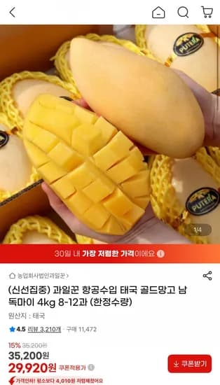 태국 골드망고 남독마이 4kg (9,920원/무료)2