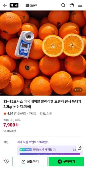 브릭스 미국 네이블 블랙라벨 오렌지 팬시 특대과 2.2kg 7과