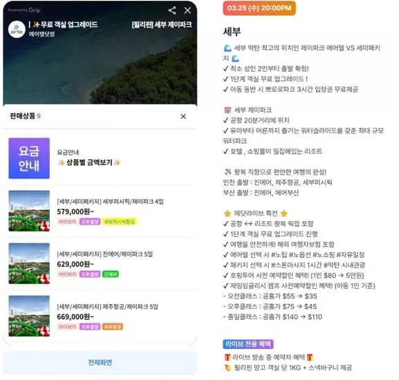 세부 에어텔 VS 세부 세미패키지 (579,000원~/무배)