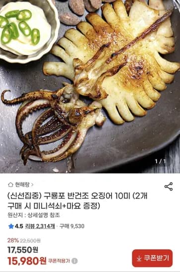 원양산 반건조 오징어 10미 700g (15,980원/무배)