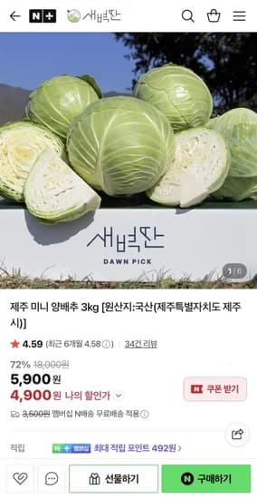 제주 미니 양배추 3kg 2-4통