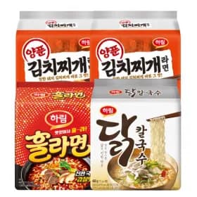 하림 라면 양푼김치찌개 8입+훌라면 4입+닭칼국수 4입 (14,850원/무료)