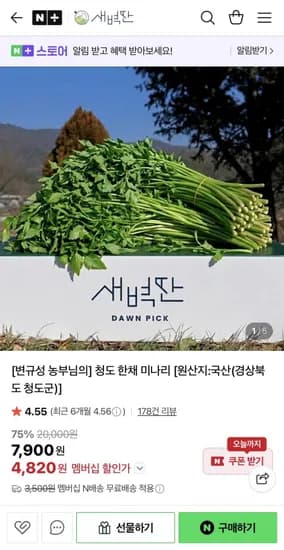 청도 한채 미나리 (7,940원/네멤무배)