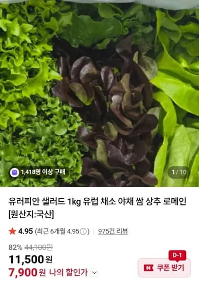 유러피안 샐러드 1kg (7,900원/무료)