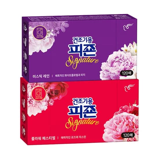 피죤 건조기용 드라이시트, 미스틱레인, 10매, 1개 + 플라워페스티벌, 120매, 1개(티멤 10,920원/무료배송)2