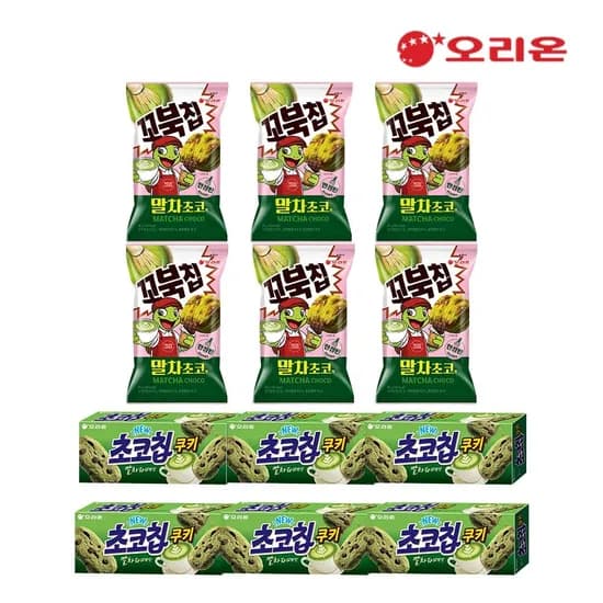 오리온 꼬북칩 말차초코맛 68g 6개 + 초코칩쿠키 말차라떼 104g 6개 (13,790원/무료)