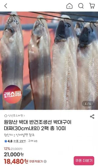 원양산 반건조박대 대 30cm 총 10미