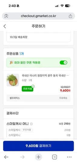 광주 손질 미나리 1kg(9,600원/무료)