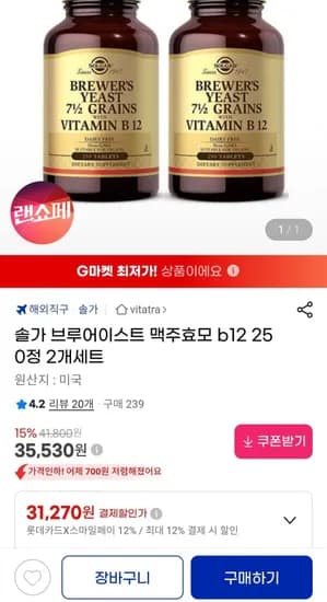솔가 브루어이스트 맥주효모 B12 250정 2개세트