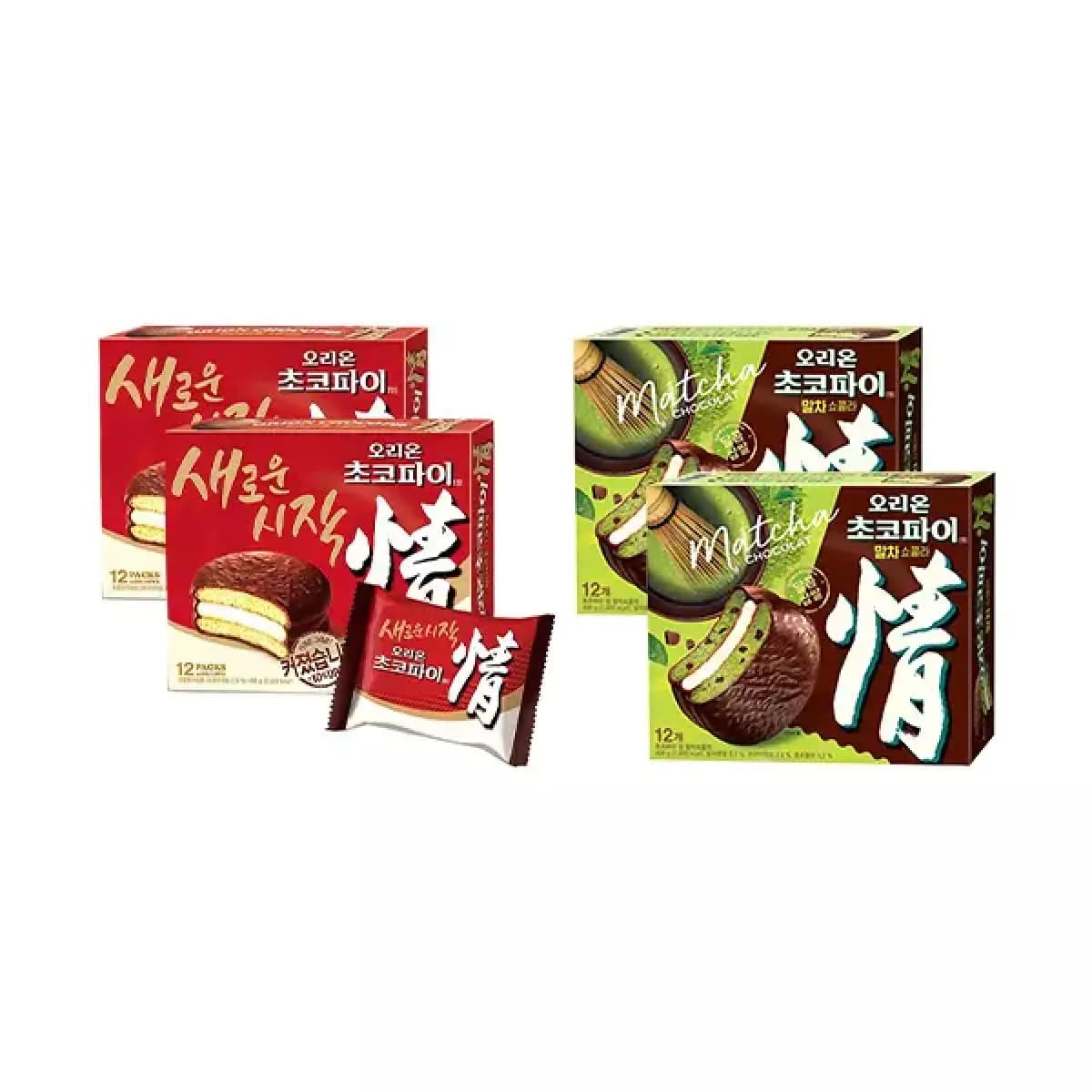 오리온 초코파이 468g 12입 2개 초코파이 말차쇼콜라 408g 12입 2개