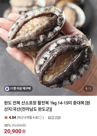 완도 전복 산소포장 활전복 1kg -15미 (20,900원/무료)14
