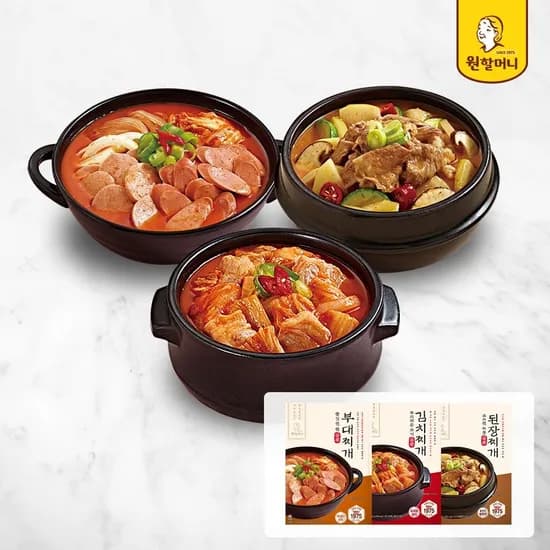 원할머니 찌개 3종 4팩 골라담기 + 라면사리 2봉 증정 (18,520원/무배)