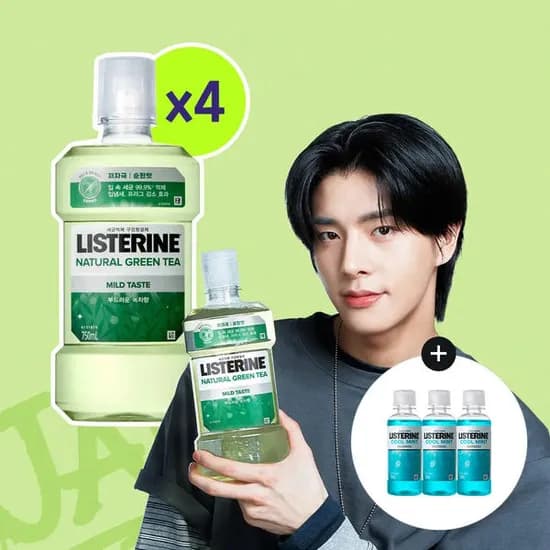 리스테린 그린티 마일드 750ml, 4개 + 증정(쿨민트 100ml, 3개) (티멤16,820원/무료)