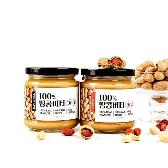 피넛버터 100% 땅콩버터 크런치 크리미 2종 230g  1+1 (8,590원/무료)