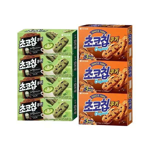 오리온 초코칩쿠키 말차라떼 04g, 4개 + 초코칩쿠키 192g, 3개(티멤11,490원/무료)1