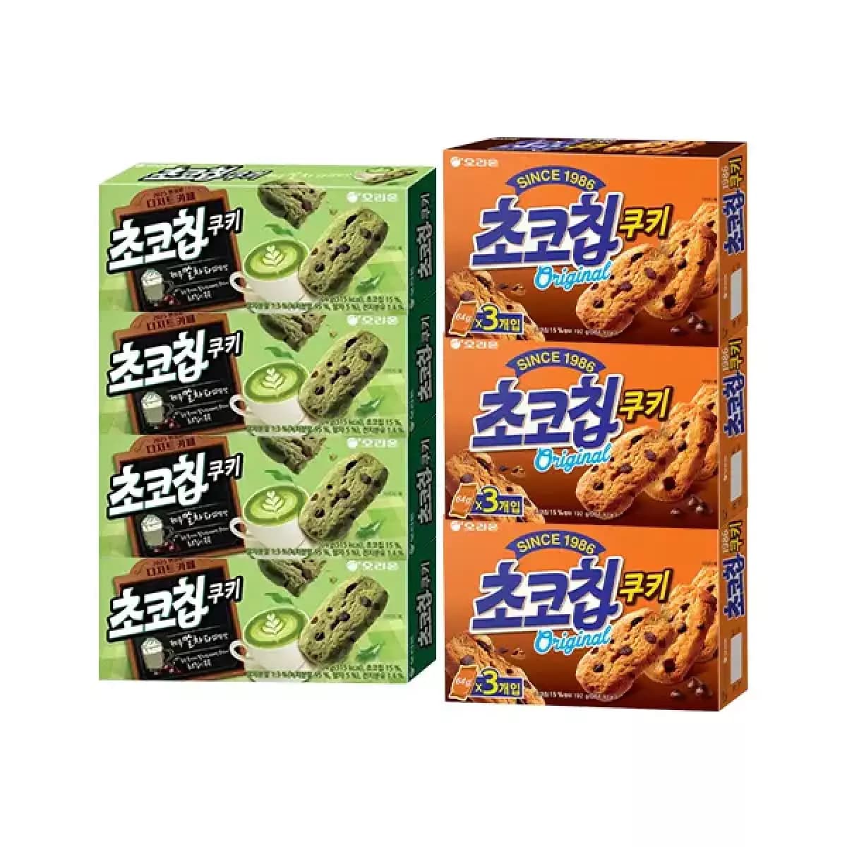 오리온 초코칩쿠키 말차라떼 104g, 4개 + 초코칩쿠키 192g, 3개(12,900원/무료)