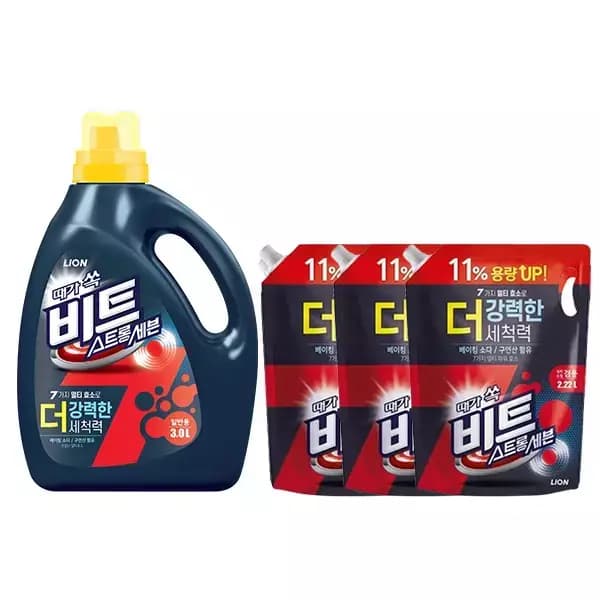 비트 스트롱세븐 일반 3L 용기, 1개 + 일반드럼겸용 2.22L 리필, 3개 (티멤15,940원/무료)