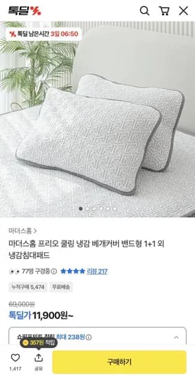 쿨링 냉감 베개커버 밴드형 +1 (11,900원/무료)1