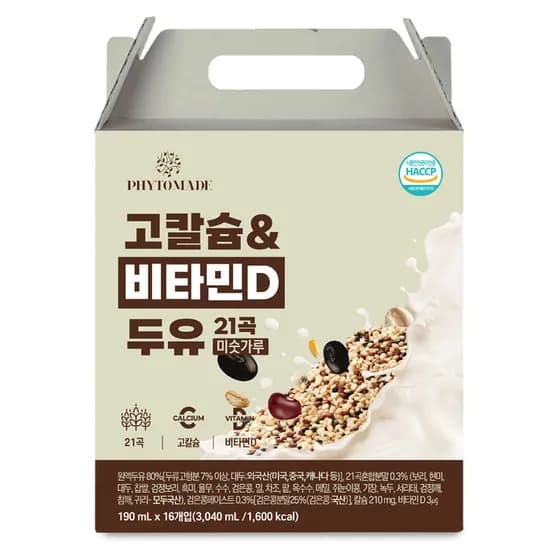 고칼슘&비타민D 두유 21곡 미숫가루 190ml 16개 (6,980원/무료)