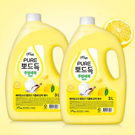 퓨어 뽀드득 주방세제 레몬향 3L 2개 대용량(8,800원/무료)