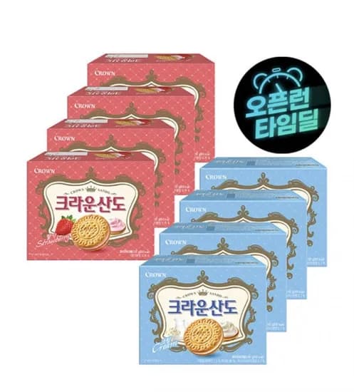 크라운산도 크림 161g 4팩+딸기 161g 4팩 (11,750원/무료)