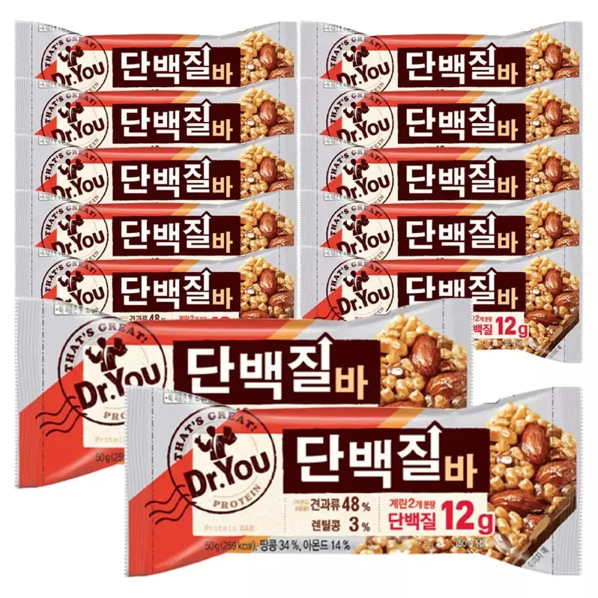 오리온 닥터유 단백질바, 50g, 12입(티멤10,920원/무료)