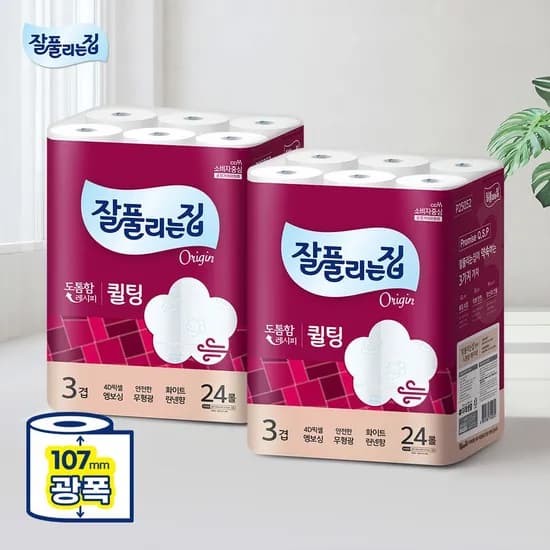 잘풀리는집 퀼팅 3겹 광폭(107mm) 화장지 30m x 24롤 x 2팩( 19,865원/무료)