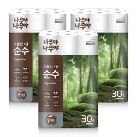 나무야나무야 도톰한3겹순수 화장지 27M x 30롤 3팩 (23,910원/무료)