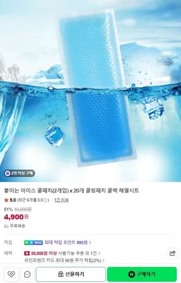 붙이는 아이스 쿨패치(2개입) x20개 해열시트 (4,900원/무료)