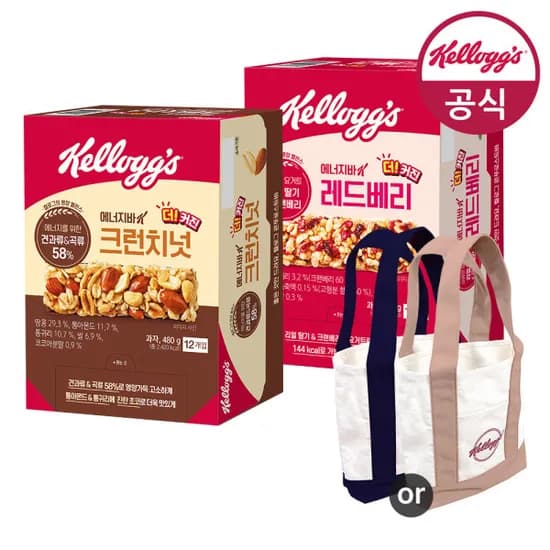 에너지바K 크런치넛 40g x 12개 + 레드베리 35g x 12개 + 에코백 (18,980원/무료)