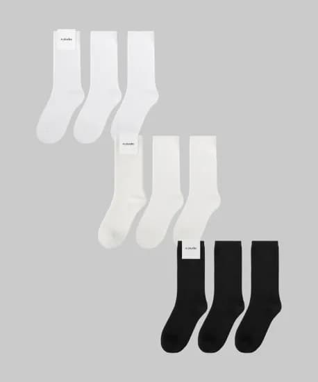 코시모 크루 삭스 블랙/화이트/코튼화이트 6켤레 (7,900원/무료)