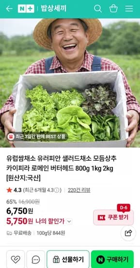 유럽쌈채소 유러피안 샐러드채소 1kg (5,750원/무배)