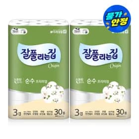 잘풀리는집 순수프리미엄 천연펄프 3겹 화장지 30M 30롤 2팩 (25,720원/무료)