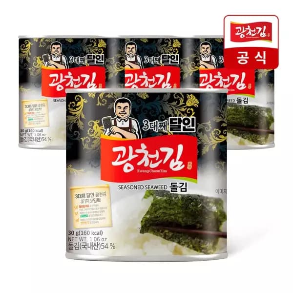 광천김 3대째 달인 돌김 캔김 30g 4개 (신한11,880원/무료)