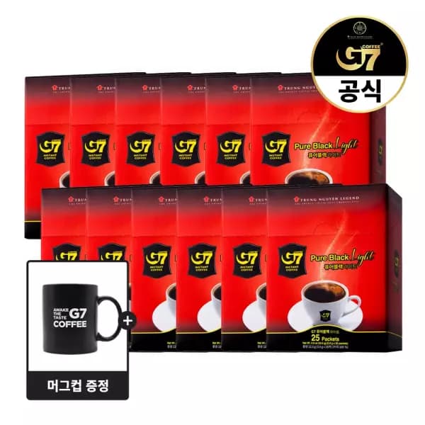 G7 퓨어블랙 라이트 커피 5개입 x 12개 (총 300개입) + 머그컵 증정 (24,930원/무료)2