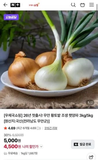 무안 조생 햇양파 3kg/5kg (4,500원~/무료)