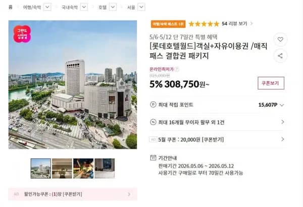 롯데호텔월드 객실 자유이용권 패키지