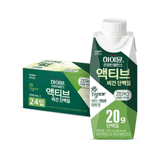 하이뮨 프로틴 밸런스 액티브 비건 단백질 제로, 250ml, 24팩 (19,900원/무료)