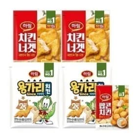 하림 용가리치킨 300g 2봉+치킨너겟 300g 2봉+팝콘치킨180g (11,480원/무료)