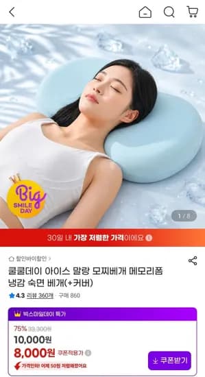 아이스 메모리폼 냉감 숙면 베개 + 커버 포함 1개