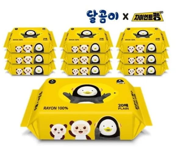 달곰이 X 펭수 에코프렌즈 레이온 100% 휴대용 물티슈 10팩