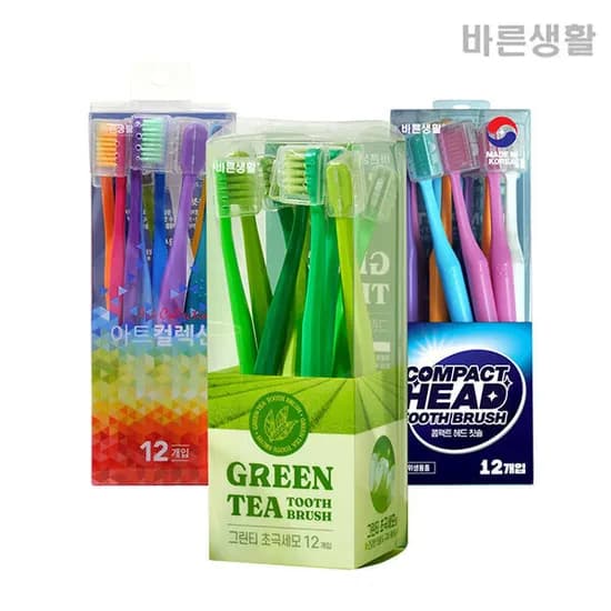바른생활 얇은헤드 초극세모 그린티 아트컬렉션 칫솔 36입