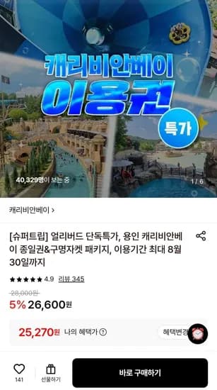 캐리비안베이 미들시즌 종일권 외 다양 20개