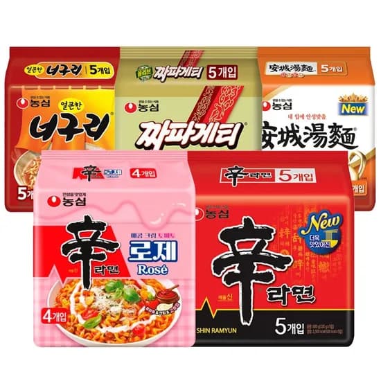 신라면 5봉 + 짜파게티 5봉 + 신라면 로제 4봉 + 배홍동 비빔면 4봉 외 다양 (13,900원)