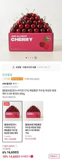 워싱턴 항공 체리 9.5R 외 다양 500g 총 12개