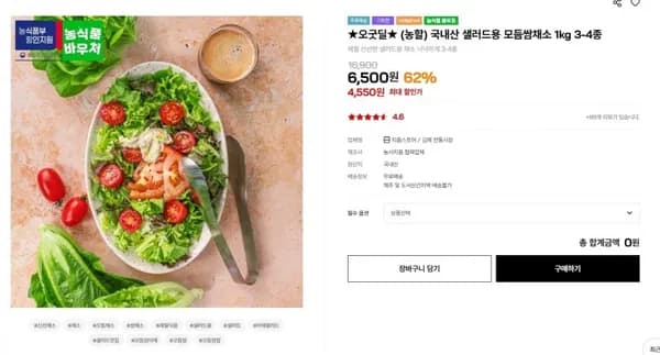 샐러드용 모듬쌈채소 1kg 3-4종