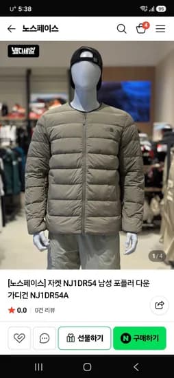 노스페이스 남성 포플러 경량 패딩