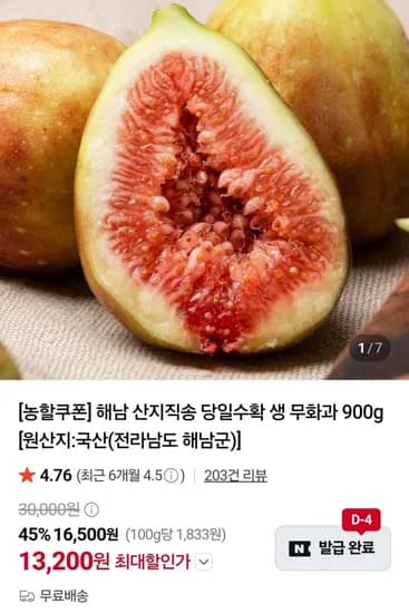 해남 산지직송 무화과 450g 2팩 (3,200원/무료)1