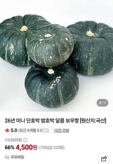 미니 단호박 보우짱 2kg 로얄과 (4,500원 / 무료)