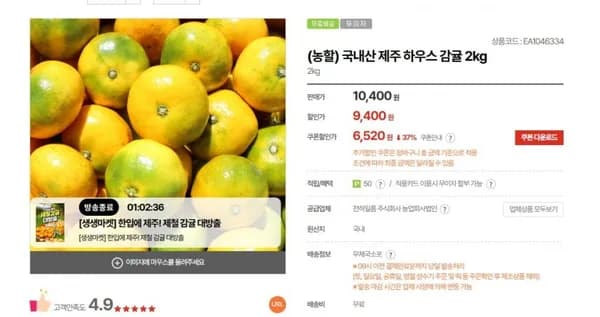 국내산 제주 하우스 감귤 2kg (6,20원/무료)5